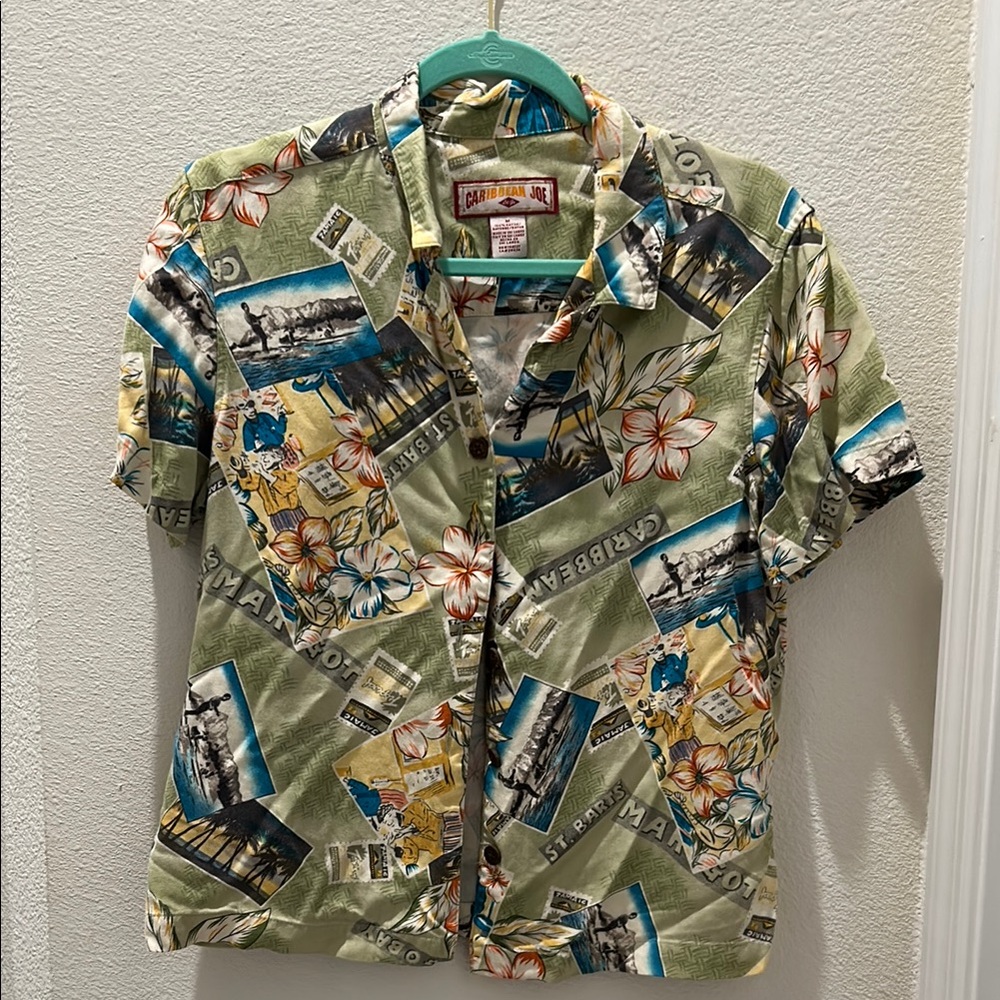 CARIBBEAN JOE Green Hawaiian Shirt